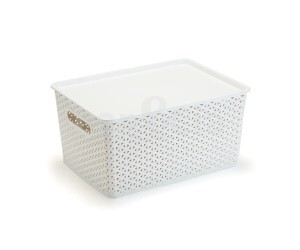 KIT 3 CAIXAS ORGANIZADORAS COM TAMPA GRANDE 15 LITROS RATTAN BRANCO PLASNORTHON
