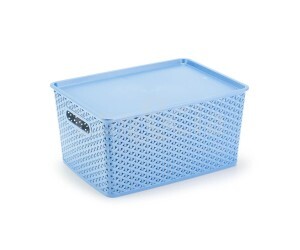 KIT 3 CAIXAS ORGANIZADORAS COM TAMPA GRANDE 15 LITROS RATTAN AZUL PLASNORTHON