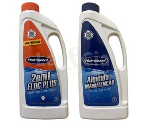 KIT COM 1 FLOC PLUS 2X1 CLARIFICANTE E 1 ALGICIDA MANUTENÇÃO HIDROAZUL 1 LT